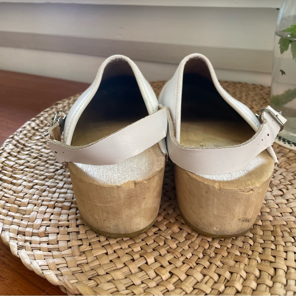 White Leather Swedish Clogs - Picture 3 of 7